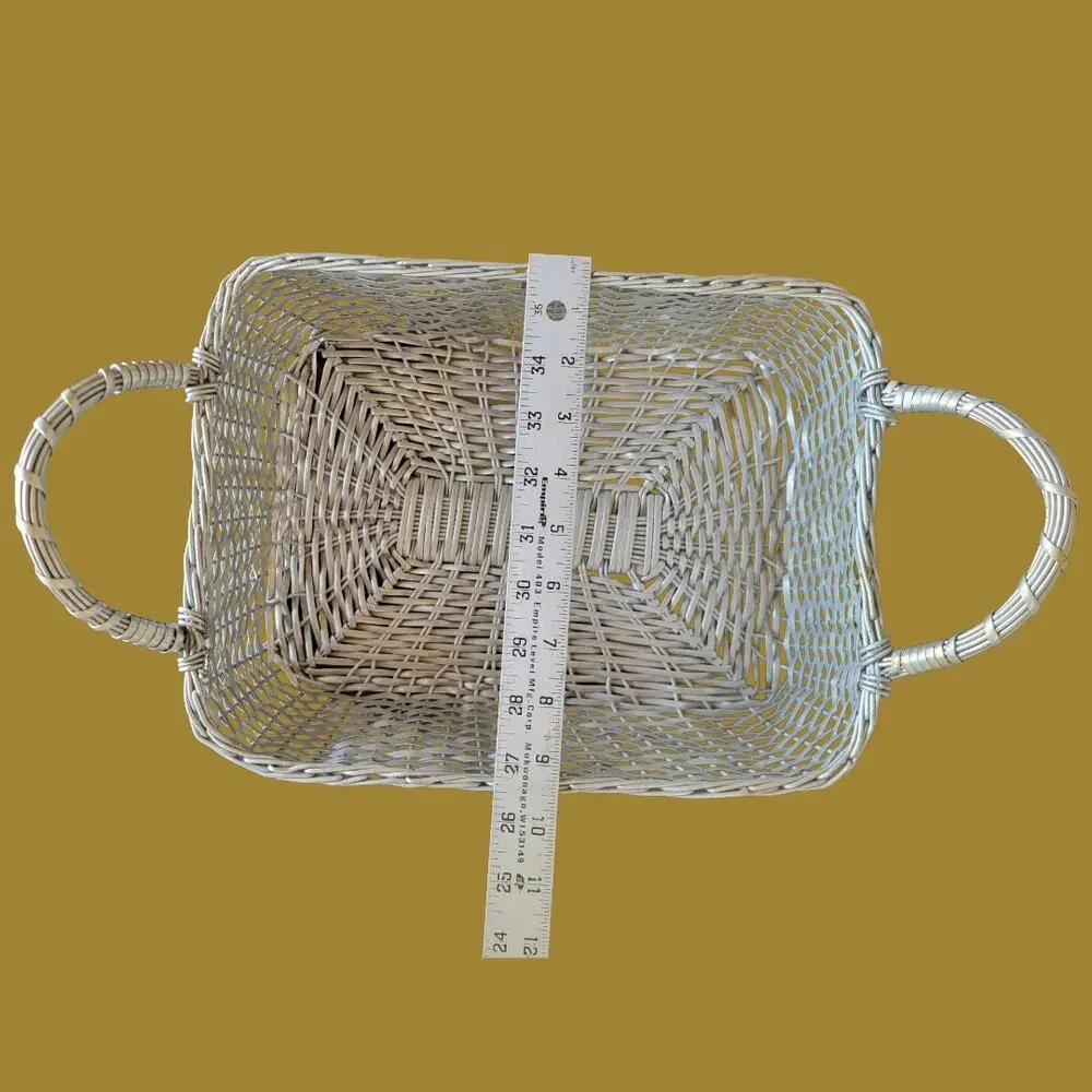 Vintage 1970s MCM Double Handled French Woven Metal Bread Basket